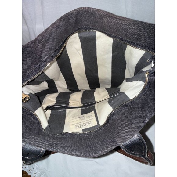 R. Riveter Black Canvas  Leather HM Tote Bag OTTO Adjustable Crossbody Strap USA - Picture 10 of 10
